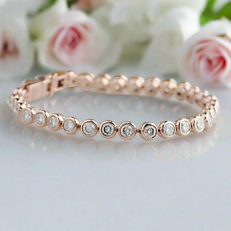 Classic 14k Rose Gold 3.4 Ctw Bezel Set Diamond Tennis Bracelet