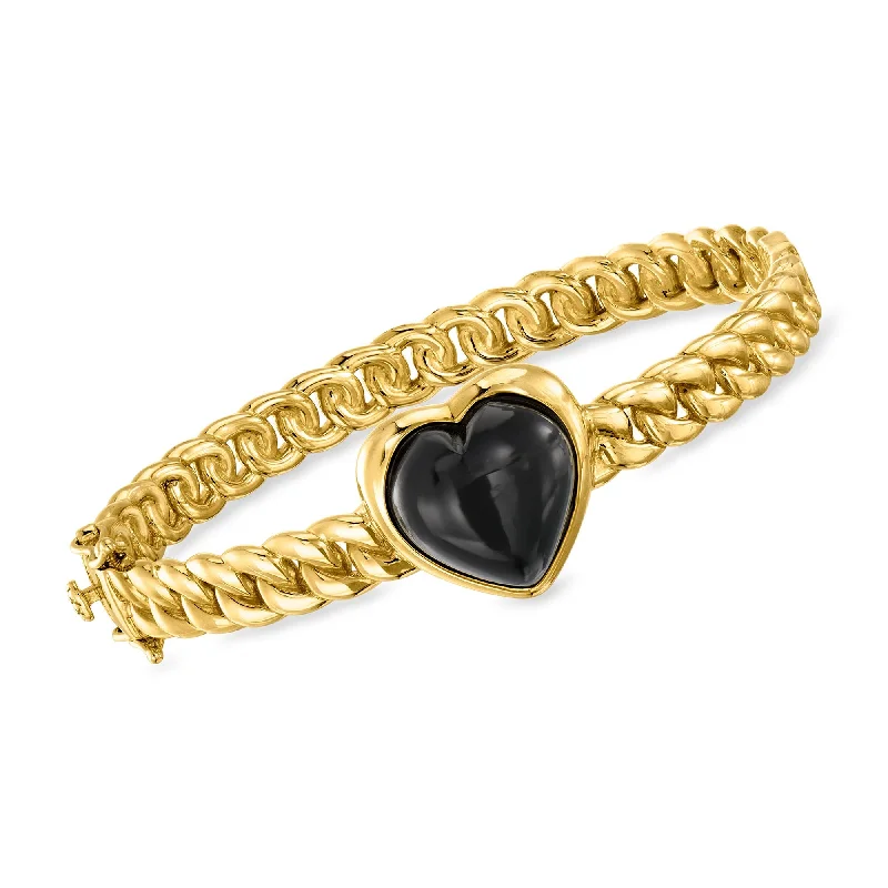 Ross-Simons Onyx Heart Bangle Bracelet in 18kt Gold Over Sterling