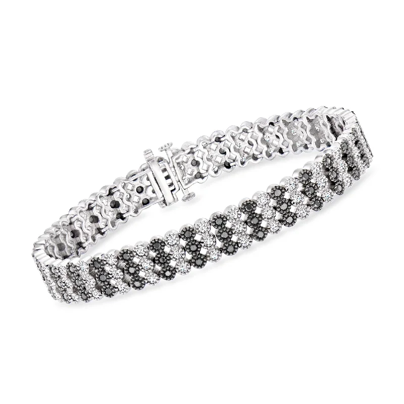 Ross-Simons Black and White Diamond 3-Row Bracelet in Sterling Silver